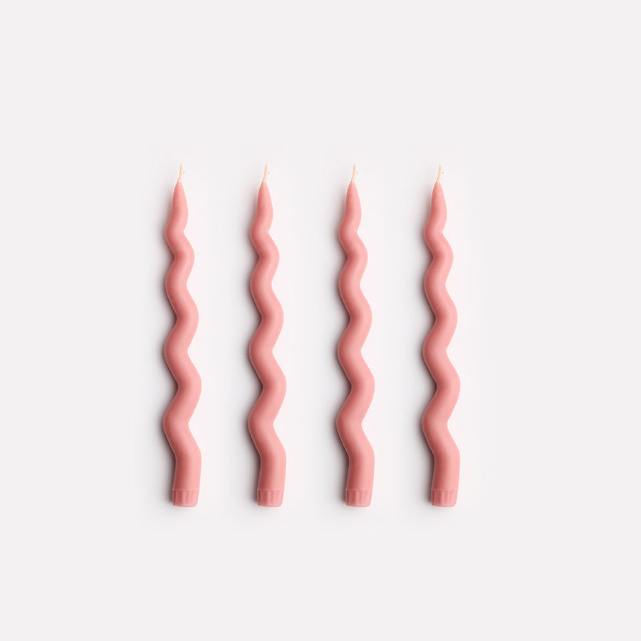 Wavy Taper Candle Set in Dusty Rose