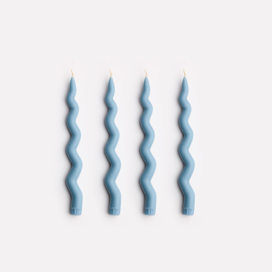 Wavy Taper Candle Set in Dusty Blue