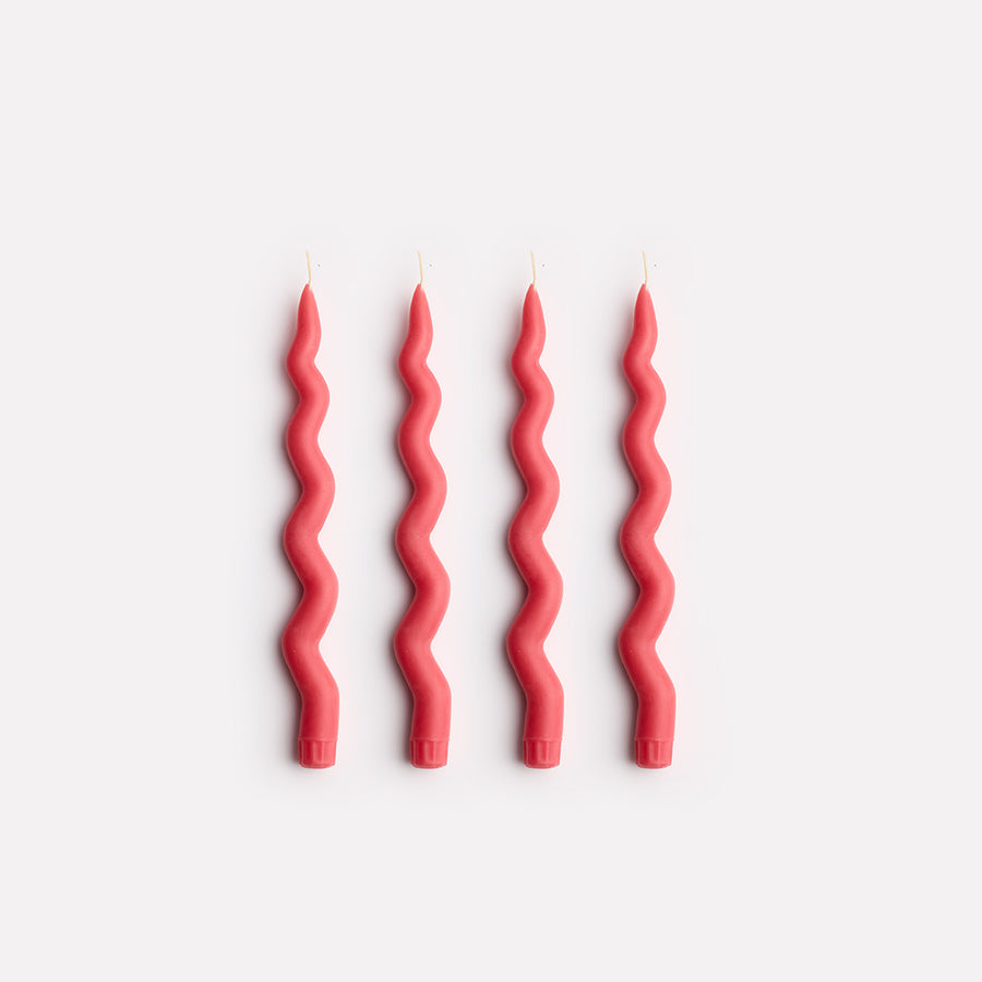 Wavy Taper Candle Set in Coral